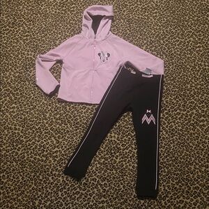 Girls size 7 Pink Hoodie and Black Track Pants Set